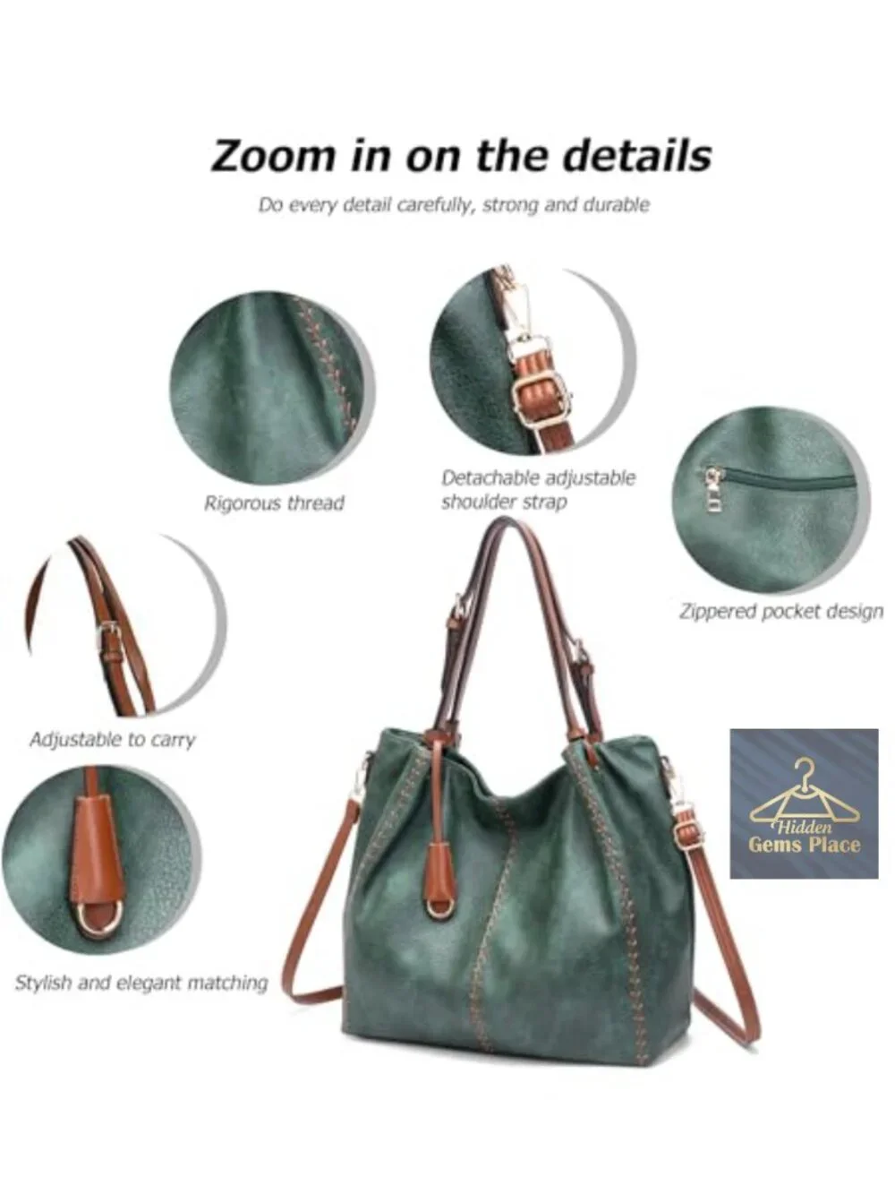 PU Leather Hobo Shoulder Bag with Rivet Detail Tote